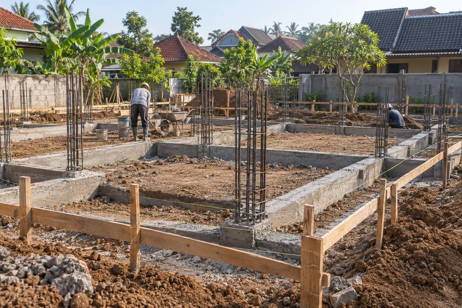 Persiapan lahan dan pekerjaan pondasi rumah tinggal di Indonesia