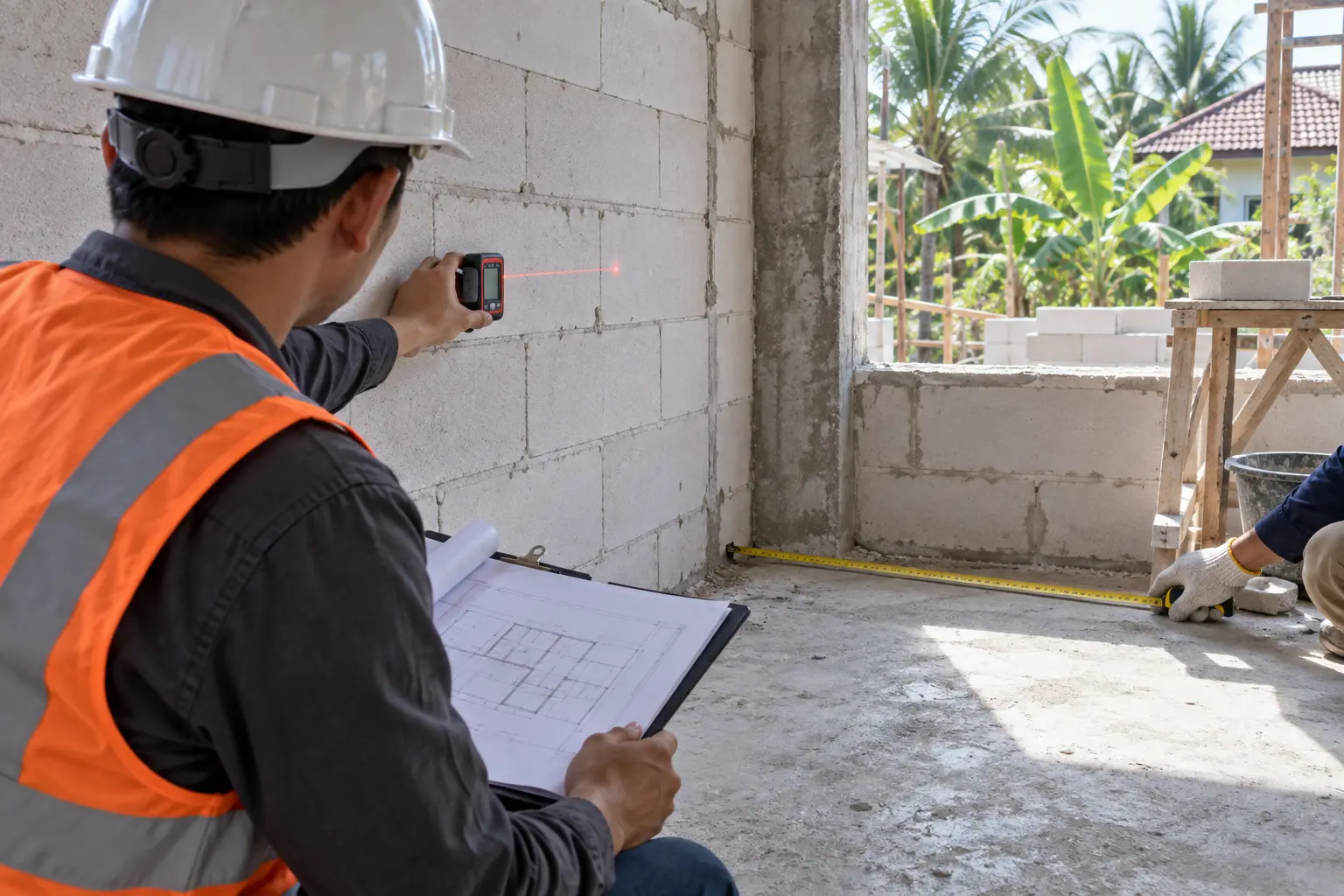 Pengukuran lapangan dengan alat laser untuk verifikasi volume pekerjaan